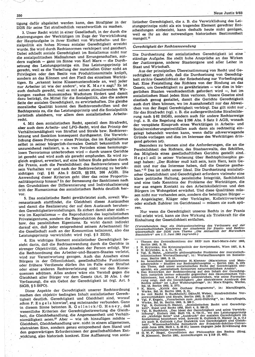 Neue Justiz (NJ), Zeitschrift für sozialistisches Recht und Gesetzlichkeit [Deutsche Demokratische Republik (DDR)], 37. Jahrgang 1983, Seite 350 (NJ DDR 1983, S. 350)