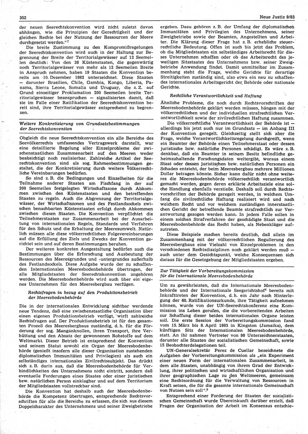 Neue Justiz (NJ), Zeitschrift für sozialistisches Recht und Gesetzlichkeit [Deutsche Demokratische Republik (DDR)], 37. Jahrgang 1983, Seite 352 (NJ DDR 1983, S. 352)