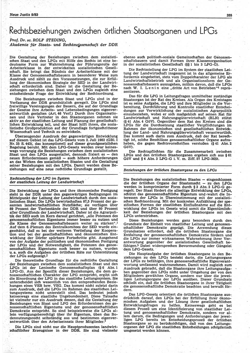 Neue Justiz (NJ), Zeitschrift für sozialistisches Recht und Gesetzlichkeit [Deutsche Demokratische Republik (DDR)], 37. Jahrgang 1983, Seite 355 (NJ DDR 1983, S. 355)