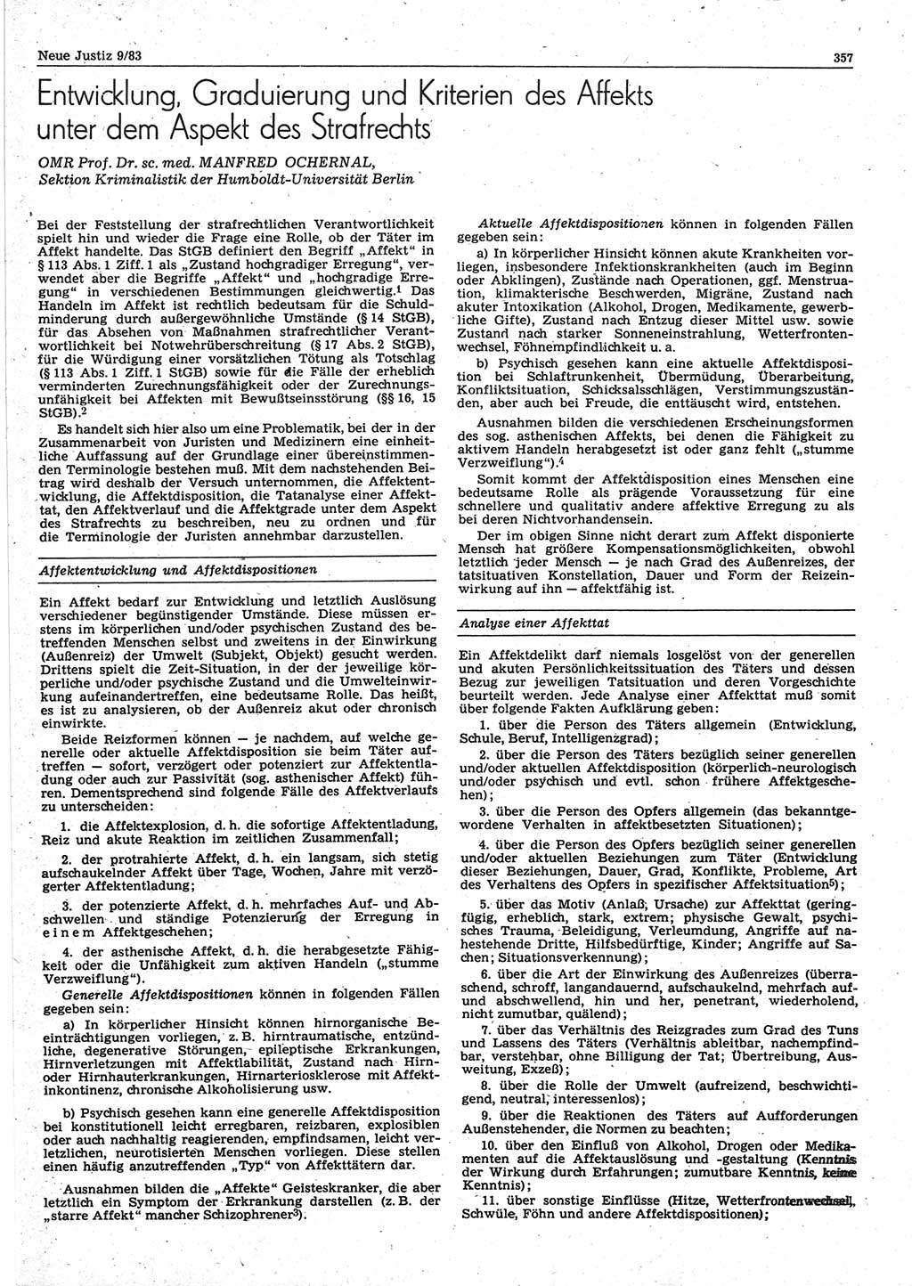 Neue Justiz (NJ), Zeitschrift für sozialistisches Recht und Gesetzlichkeit [Deutsche Demokratische Republik (DDR)], 37. Jahrgang 1983, Seite 357 (NJ DDR 1983, S. 357)