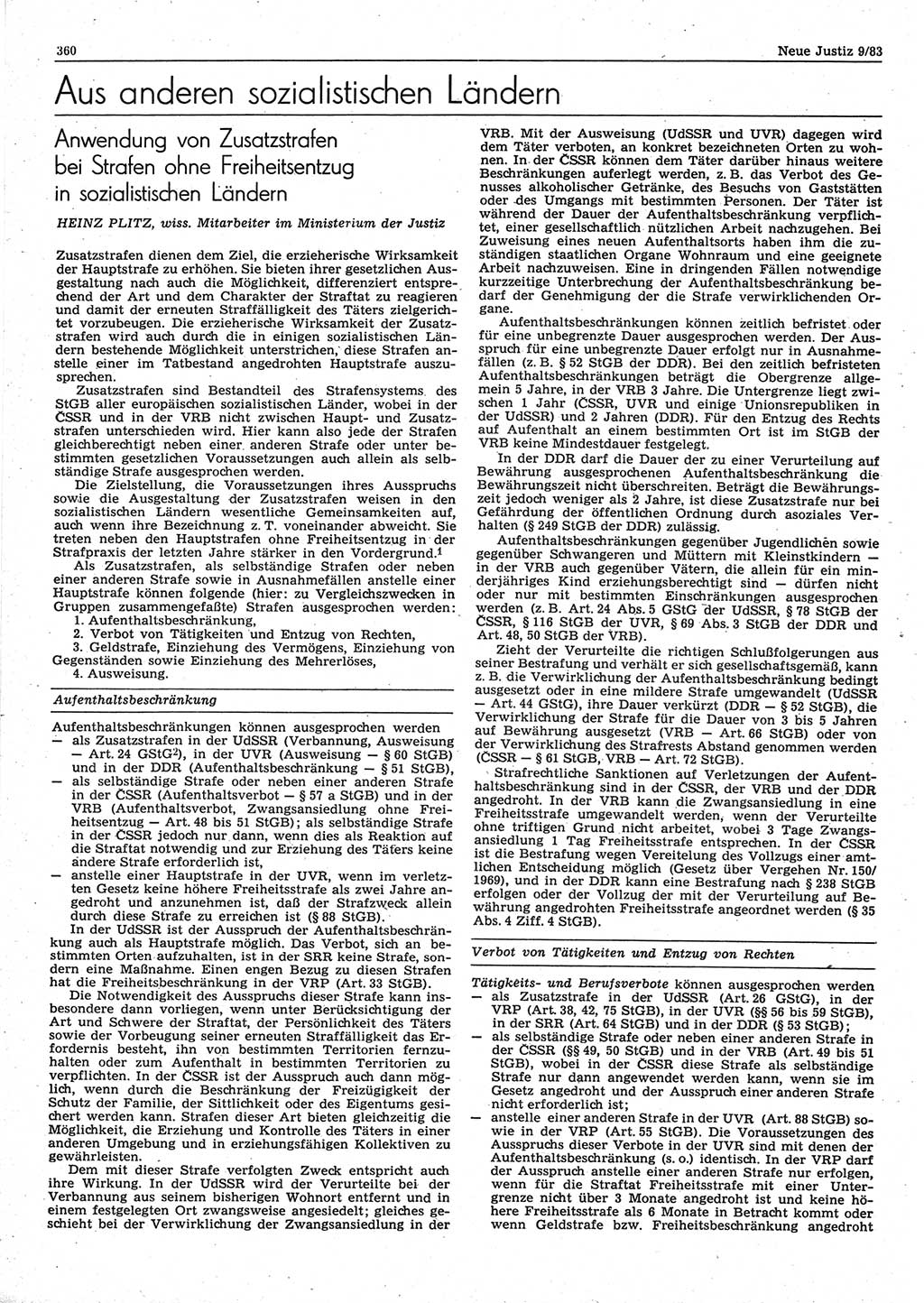 Neue Justiz (NJ), Zeitschrift für sozialistisches Recht und Gesetzlichkeit [Deutsche Demokratische Republik (DDR)], 37. Jahrgang 1983, Seite 360 (NJ DDR 1983, S. 360)