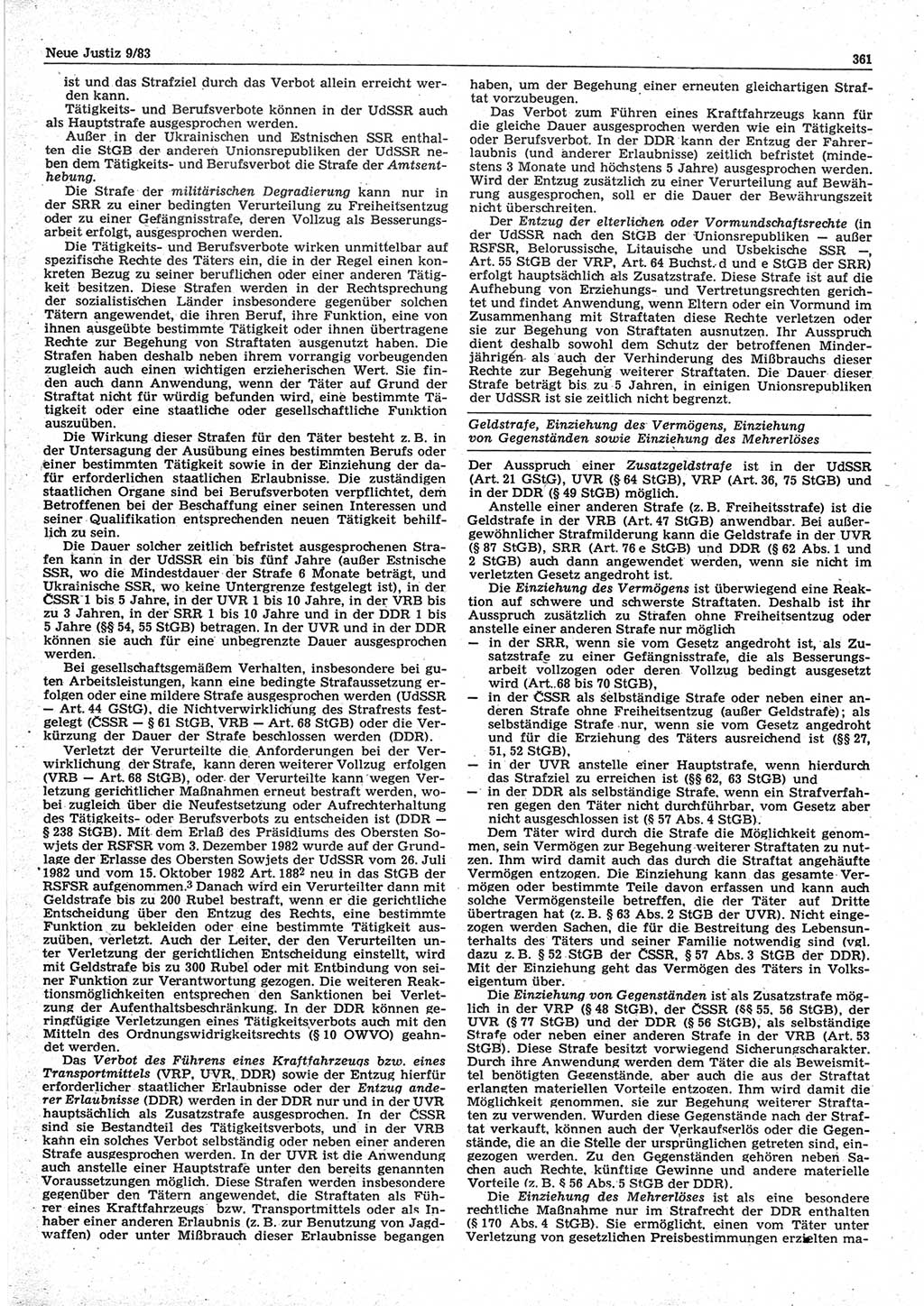 Neue Justiz (NJ), Zeitschrift für sozialistisches Recht und Gesetzlichkeit [Deutsche Demokratische Republik (DDR)], 37. Jahrgang 1983, Seite 361 (NJ DDR 1983, S. 361)