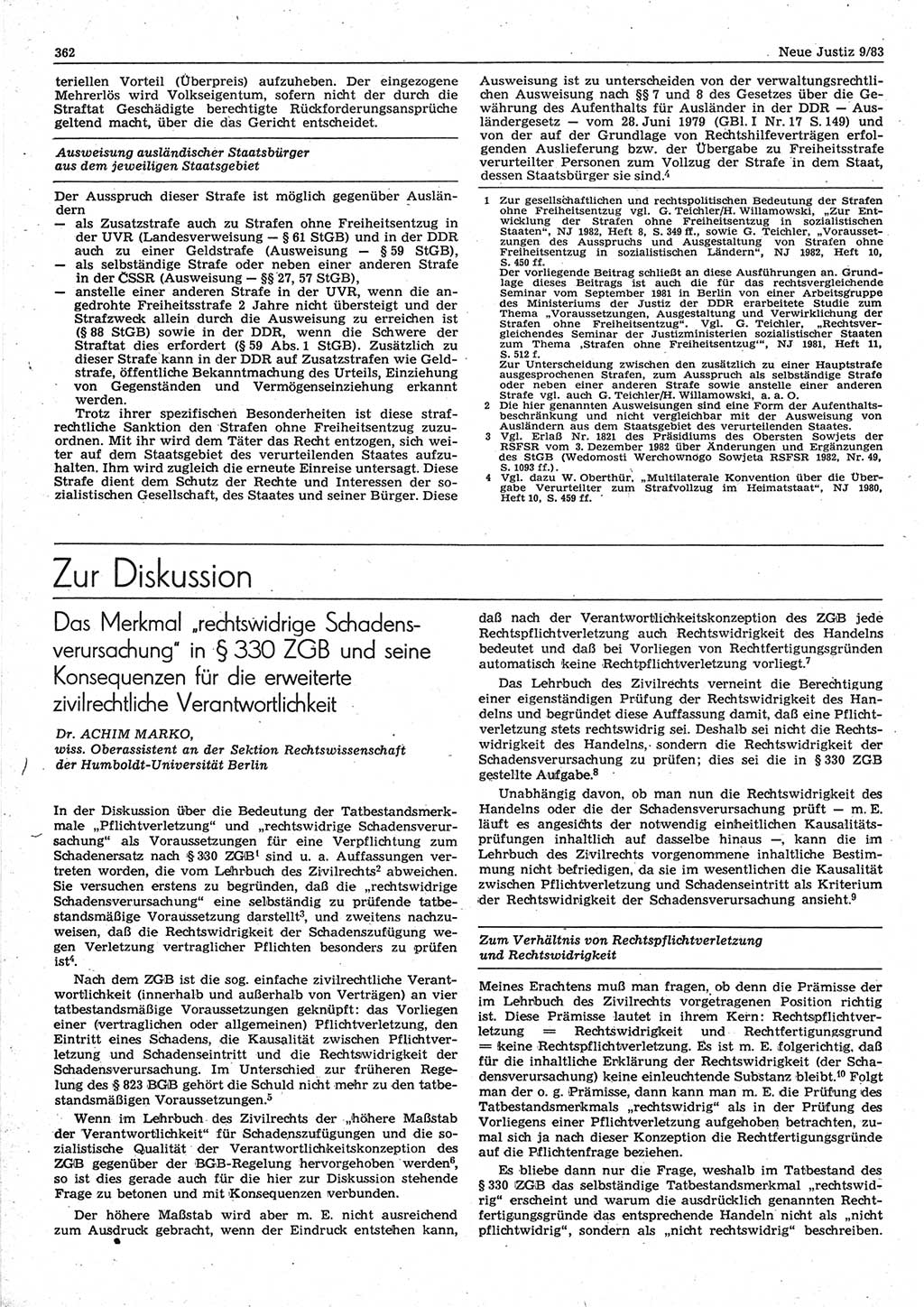 Neue Justiz (NJ), Zeitschrift für sozialistisches Recht und Gesetzlichkeit [Deutsche Demokratische Republik (DDR)], 37. Jahrgang 1983, Seite 362 (NJ DDR 1983, S. 362)