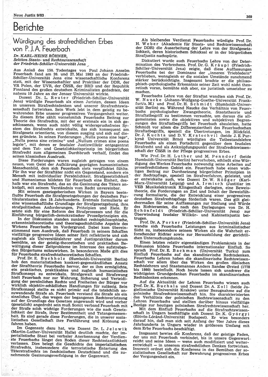 Neue Justiz (NJ), Zeitschrift für sozialistisches Recht und Gesetzlichkeit [Deutsche Demokratische Republik (DDR)], 37. Jahrgang 1983, Seite 369 (NJ DDR 1983, S. 369)
