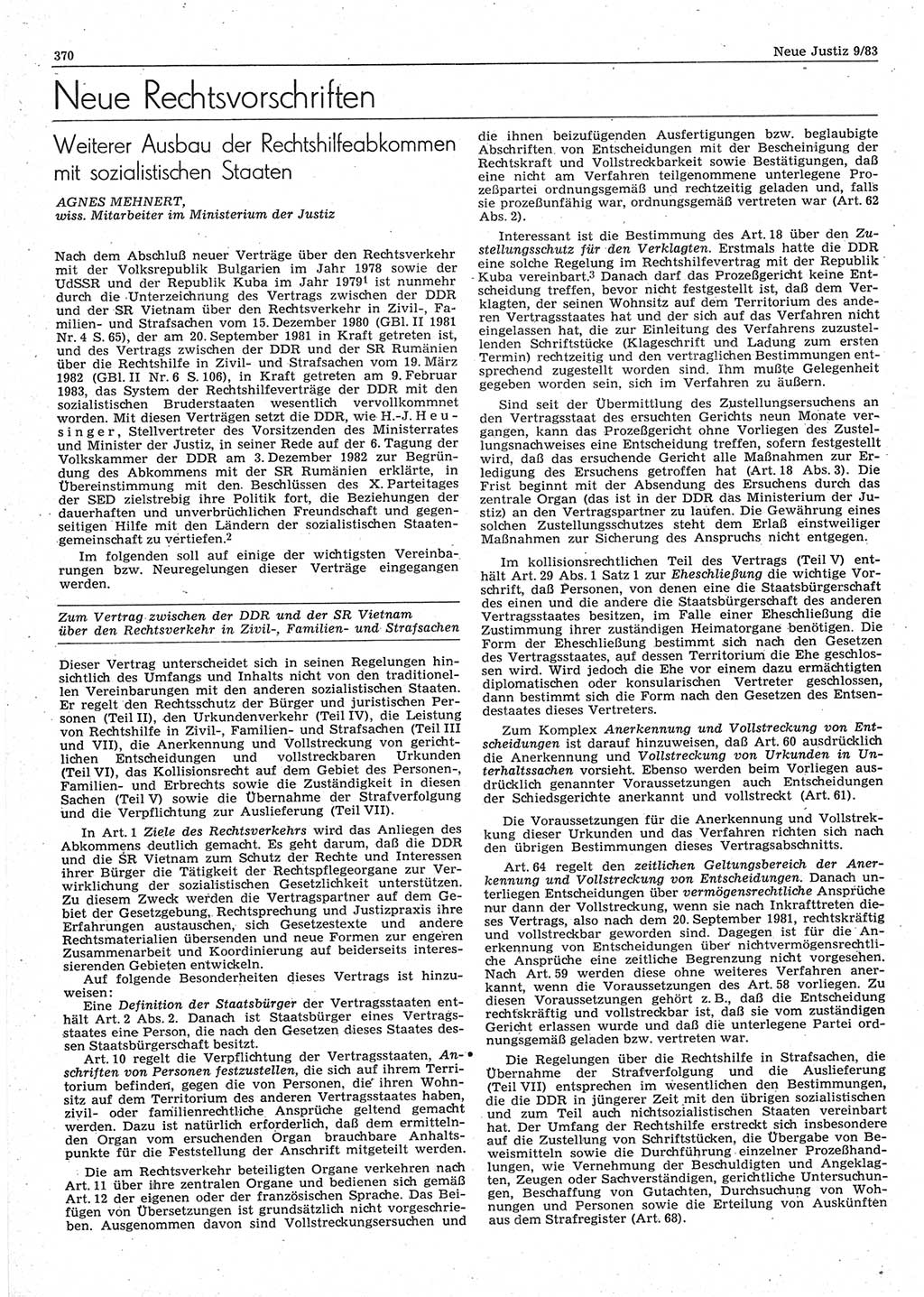 Neue Justiz (NJ), Zeitschrift für sozialistisches Recht und Gesetzlichkeit [Deutsche Demokratische Republik (DDR)], 37. Jahrgang 1983, Seite 370 (NJ DDR 1983, S. 370)