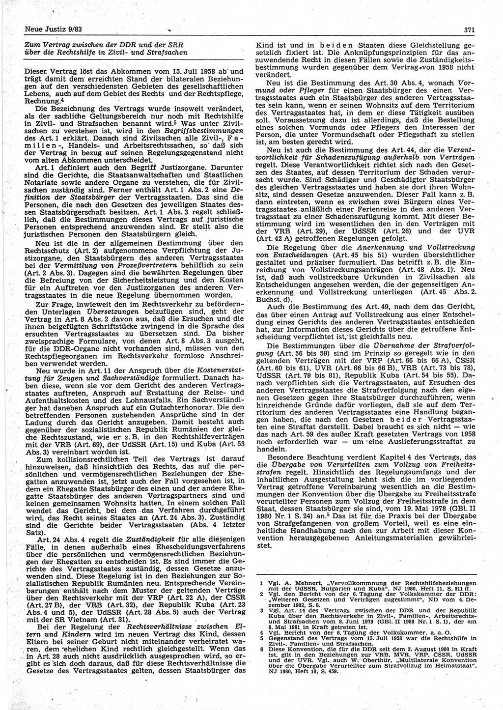 Neue Justiz (NJ), Zeitschrift für sozialistisches Recht und Gesetzlichkeit [Deutsche Demokratische Republik (DDR)], 37. Jahrgang 1983, Seite 371 (NJ DDR 1983, S. 371)
