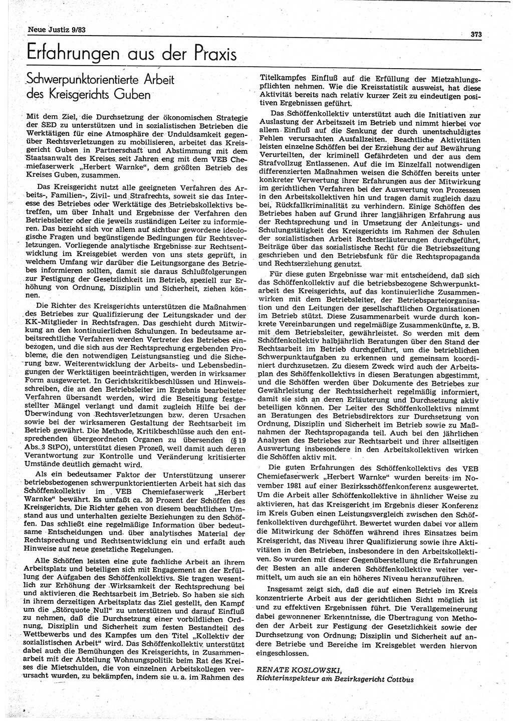 Neue Justiz (NJ), Zeitschrift für sozialistisches Recht und Gesetzlichkeit [Deutsche Demokratische Republik (DDR)], 37. Jahrgang 1983, Seite 373 (NJ DDR 1983, S. 373)