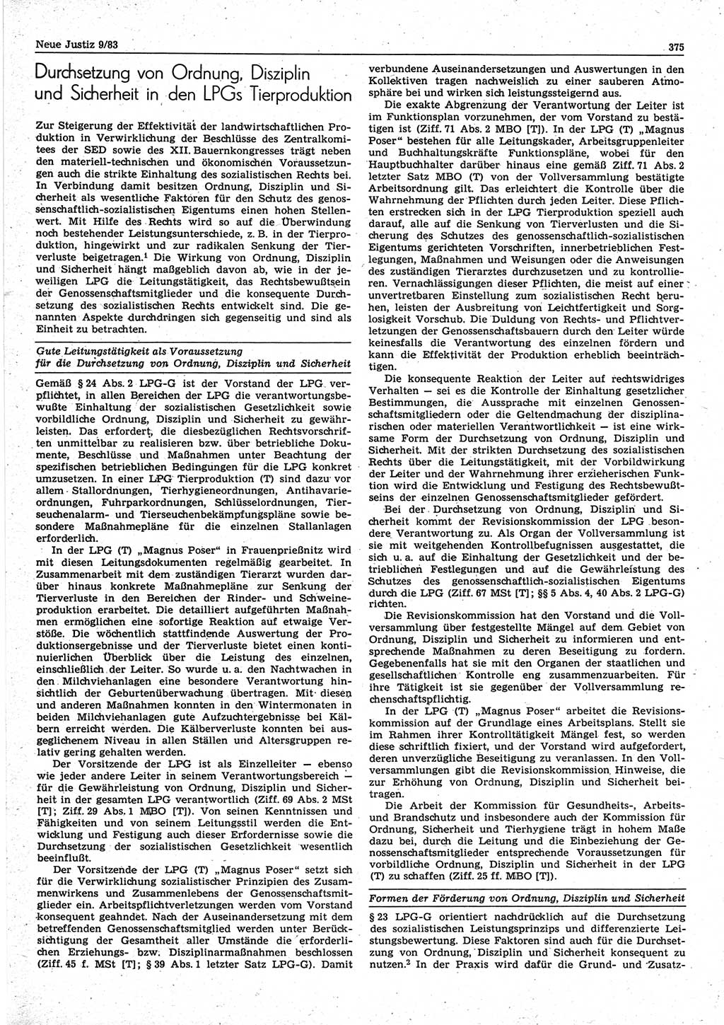 Neue Justiz (NJ), Zeitschrift für sozialistisches Recht und Gesetzlichkeit [Deutsche Demokratische Republik (DDR)], 37. Jahrgang 1983, Seite 375 (NJ DDR 1983, S. 375)