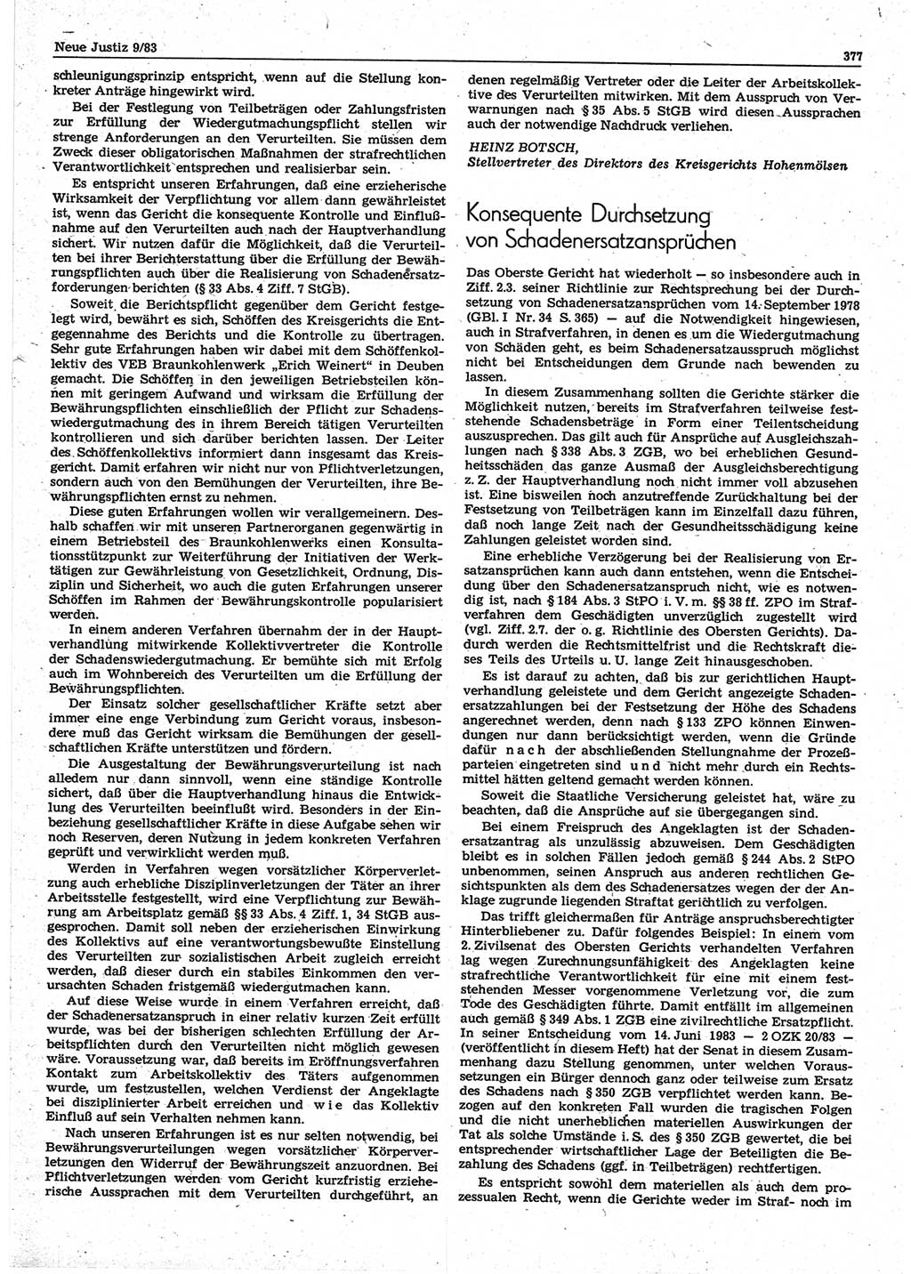Neue Justiz (NJ), Zeitschrift für sozialistisches Recht und Gesetzlichkeit [Deutsche Demokratische Republik (DDR)], 37. Jahrgang 1983, Seite 377 (NJ DDR 1983, S. 377)