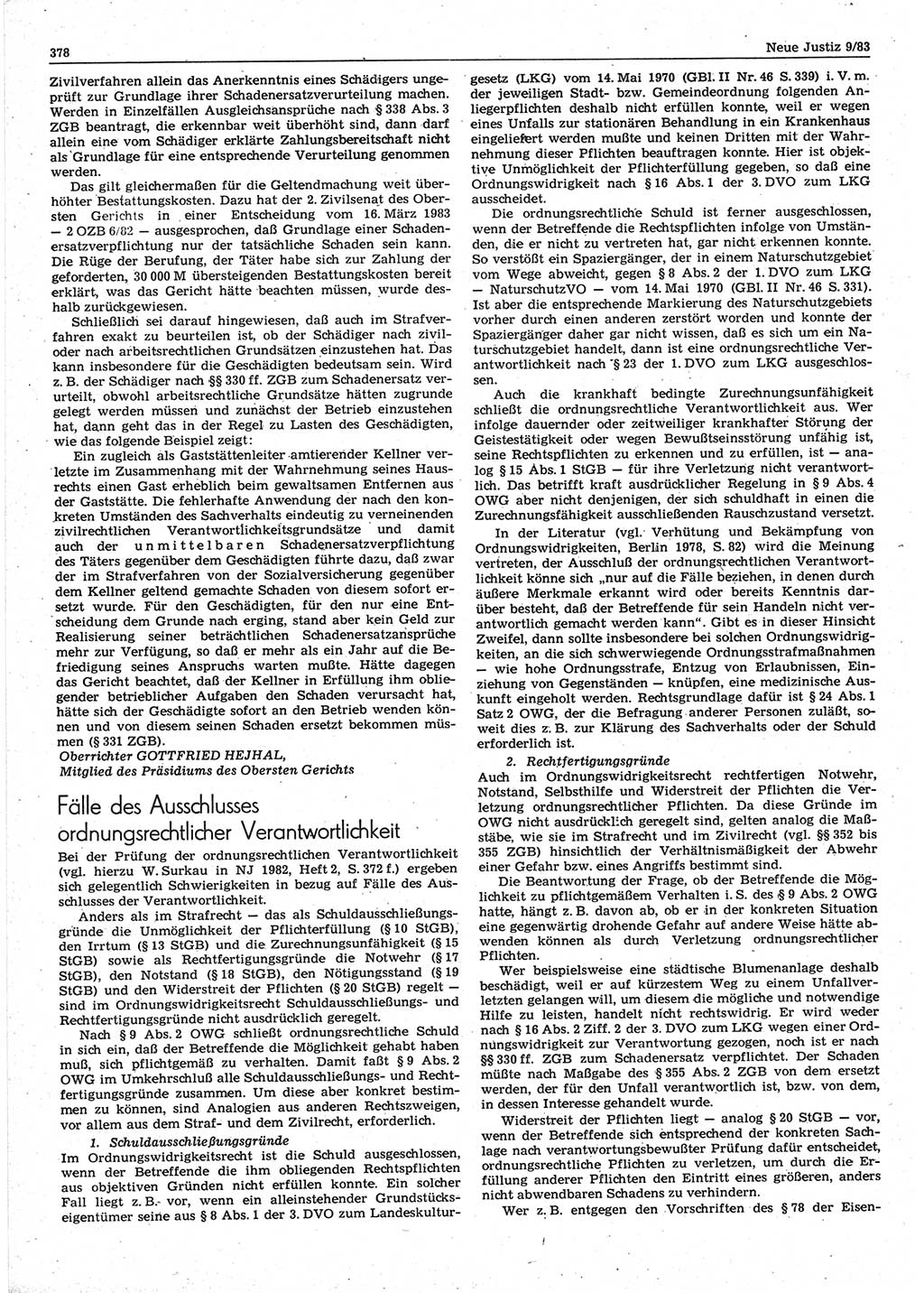 Neue Justiz (NJ), Zeitschrift für sozialistisches Recht und Gesetzlichkeit [Deutsche Demokratische Republik (DDR)], 37. Jahrgang 1983, Seite 378 (NJ DDR 1983, S. 378)