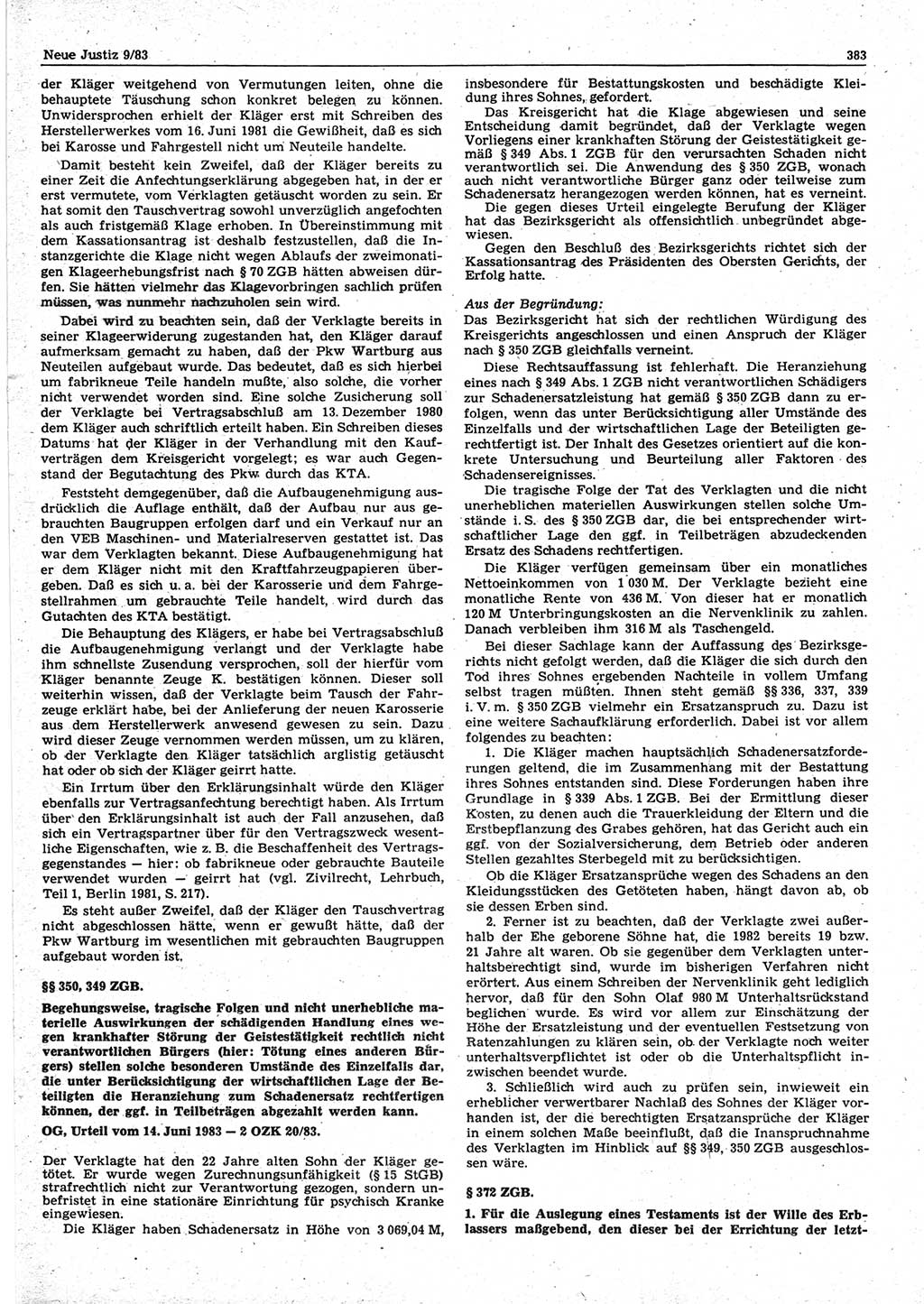 Neue Justiz (NJ), Zeitschrift für sozialistisches Recht und Gesetzlichkeit [Deutsche Demokratische Republik (DDR)], 37. Jahrgang 1983, Seite 383 (NJ DDR 1983, S. 383)