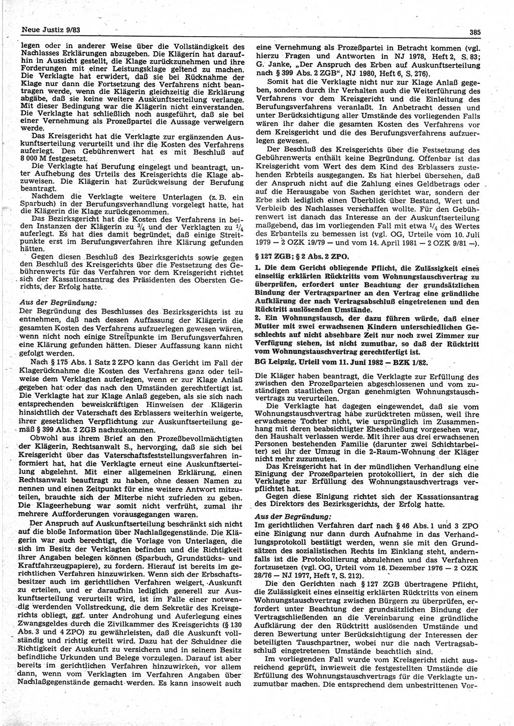 Neue Justiz (NJ), Zeitschrift für sozialistisches Recht und Gesetzlichkeit [Deutsche Demokratische Republik (DDR)], 37. Jahrgang 1983, Seite 385 (NJ DDR 1983, S. 385)