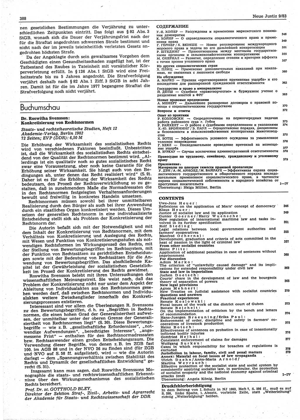 Neue Justiz (NJ), Zeitschrift für sozialistisches Recht und Gesetzlichkeit [Deutsche Demokratische Republik (DDR)], 37. Jahrgang 1983, Seite 388 (NJ DDR 1983, S. 388)