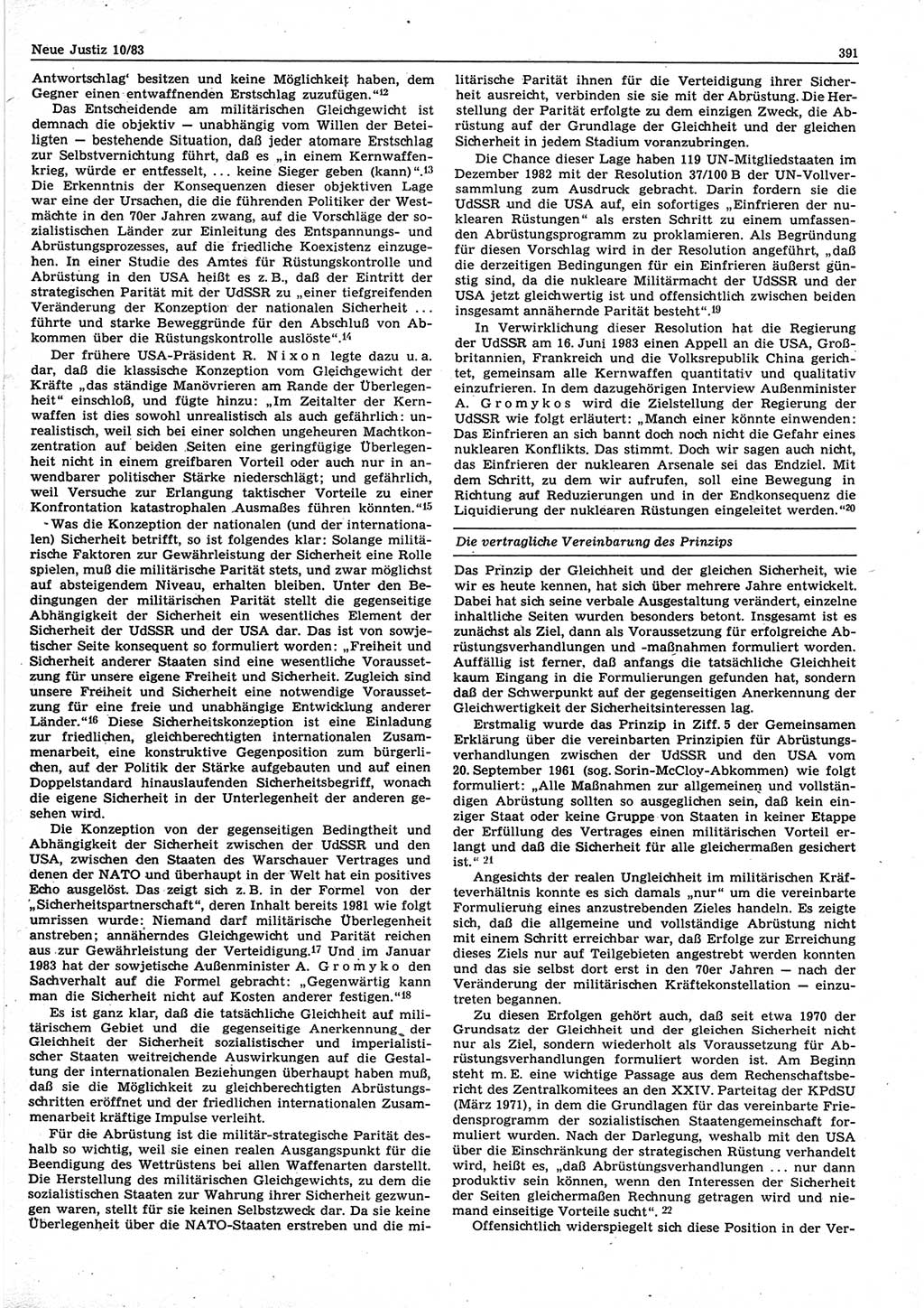 Neue Justiz (NJ), Zeitschrift für sozialistisches Recht und Gesetzlichkeit [Deutsche Demokratische Republik (DDR)], 37. Jahrgang 1983, Seite 391 (NJ DDR 1983, S. 391)