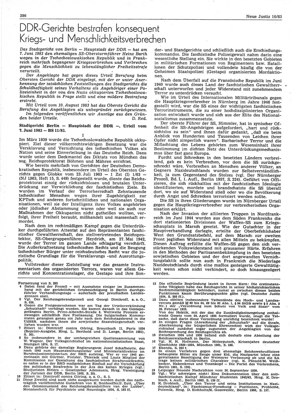 Neue Justiz (NJ), Zeitschrift für sozialistisches Recht und Gesetzlichkeit [Deutsche Demokratische Republik (DDR)], 37. Jahrgang 1983, Seite 396 (NJ DDR 1983, S. 396)