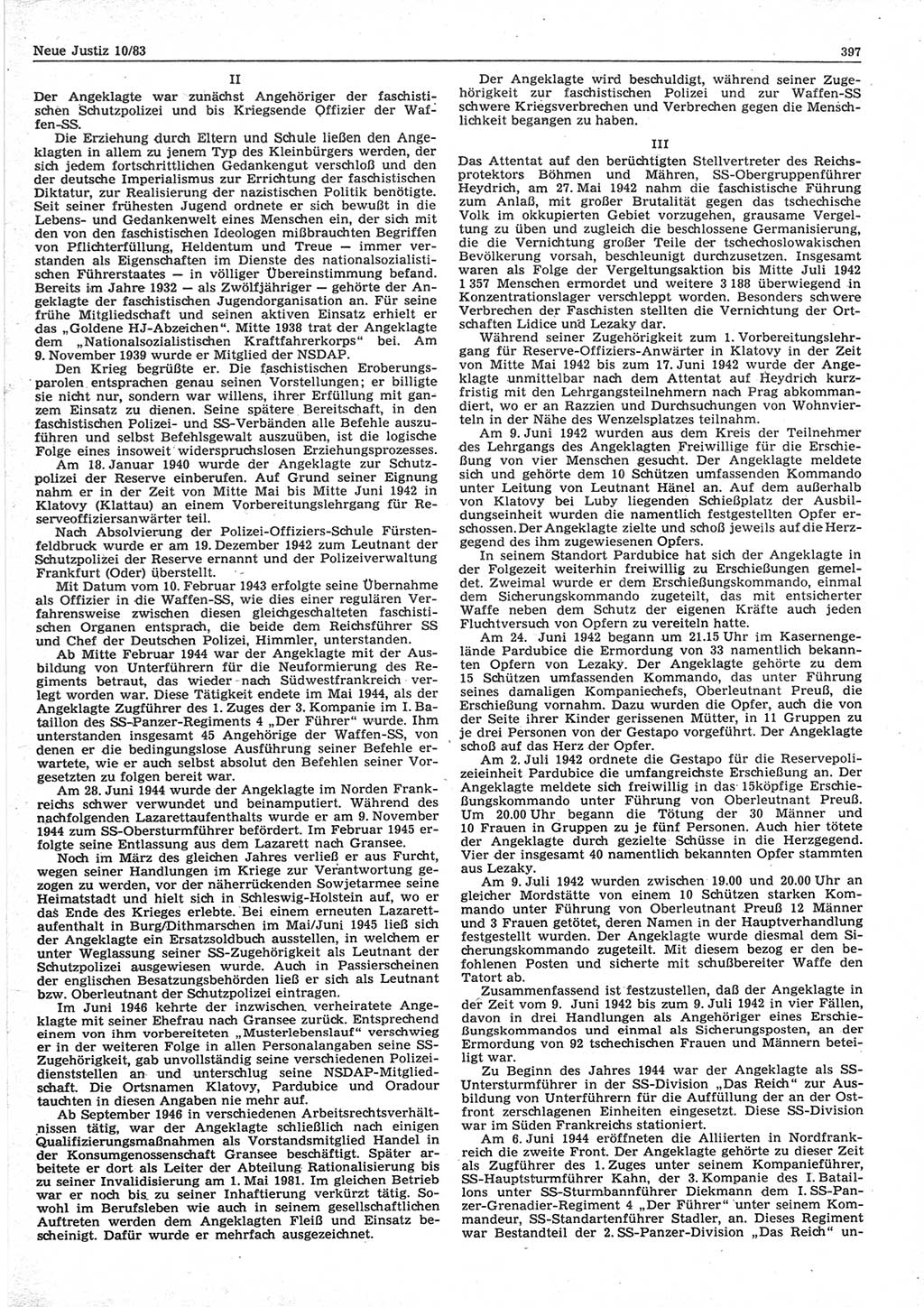 Neue Justiz (NJ), Zeitschrift für sozialistisches Recht und Gesetzlichkeit [Deutsche Demokratische Republik (DDR)], 37. Jahrgang 1983, Seite 397 (NJ DDR 1983, S. 397)