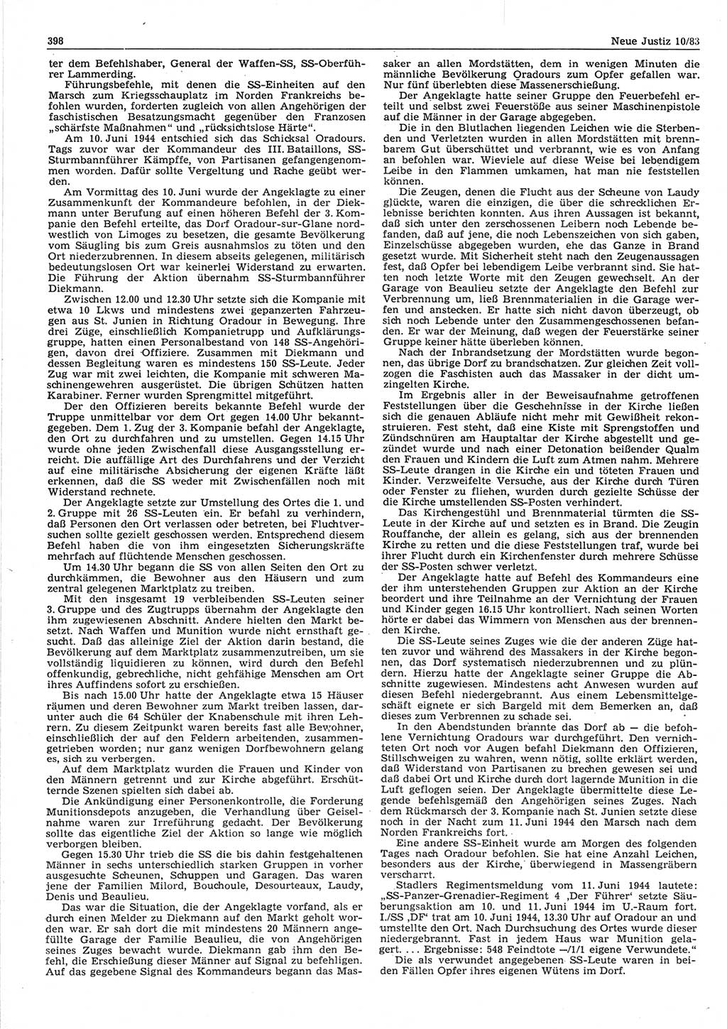 Neue Justiz (NJ), Zeitschrift für sozialistisches Recht und Gesetzlichkeit [Deutsche Demokratische Republik (DDR)], 37. Jahrgang 1983, Seite 398 (NJ DDR 1983, S. 398)