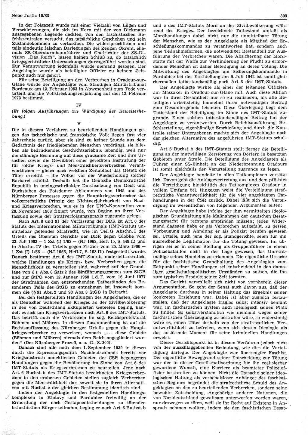 Neue Justiz (NJ), Zeitschrift für sozialistisches Recht und Gesetzlichkeit [Deutsche Demokratische Republik (DDR)], 37. Jahrgang 1983, Seite 399 (NJ DDR 1983, S. 399)