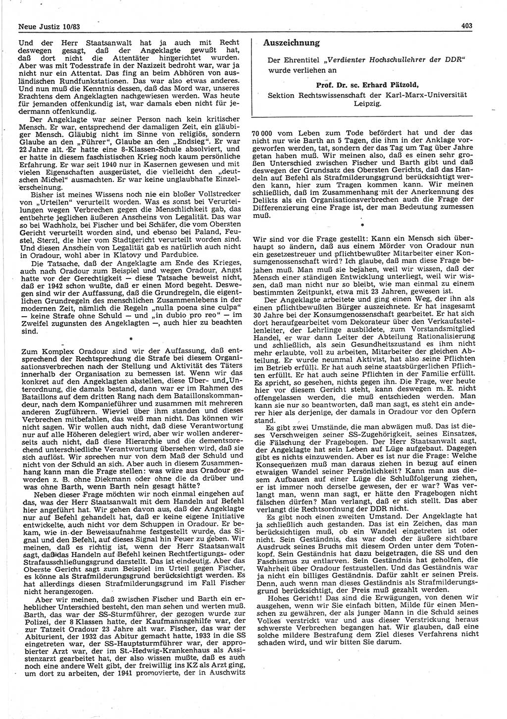 Neue Justiz (NJ), Zeitschrift für sozialistisches Recht und Gesetzlichkeit [Deutsche Demokratische Republik (DDR)], 37. Jahrgang 1983, Seite 403 (NJ DDR 1983, S. 403)