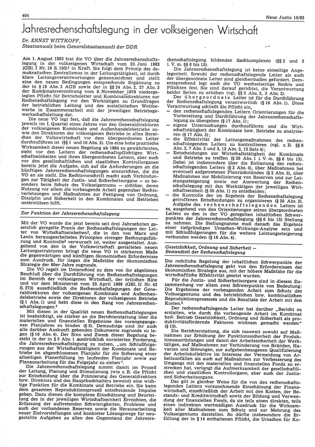 Neue Justiz (NJ), Zeitschrift für sozialistisches Recht und Gesetzlichkeit [Deutsche Demokratische Republik (DDR)], 37. Jahrgang 1983, Seite 404 (NJ DDR 1983, S. 404)
