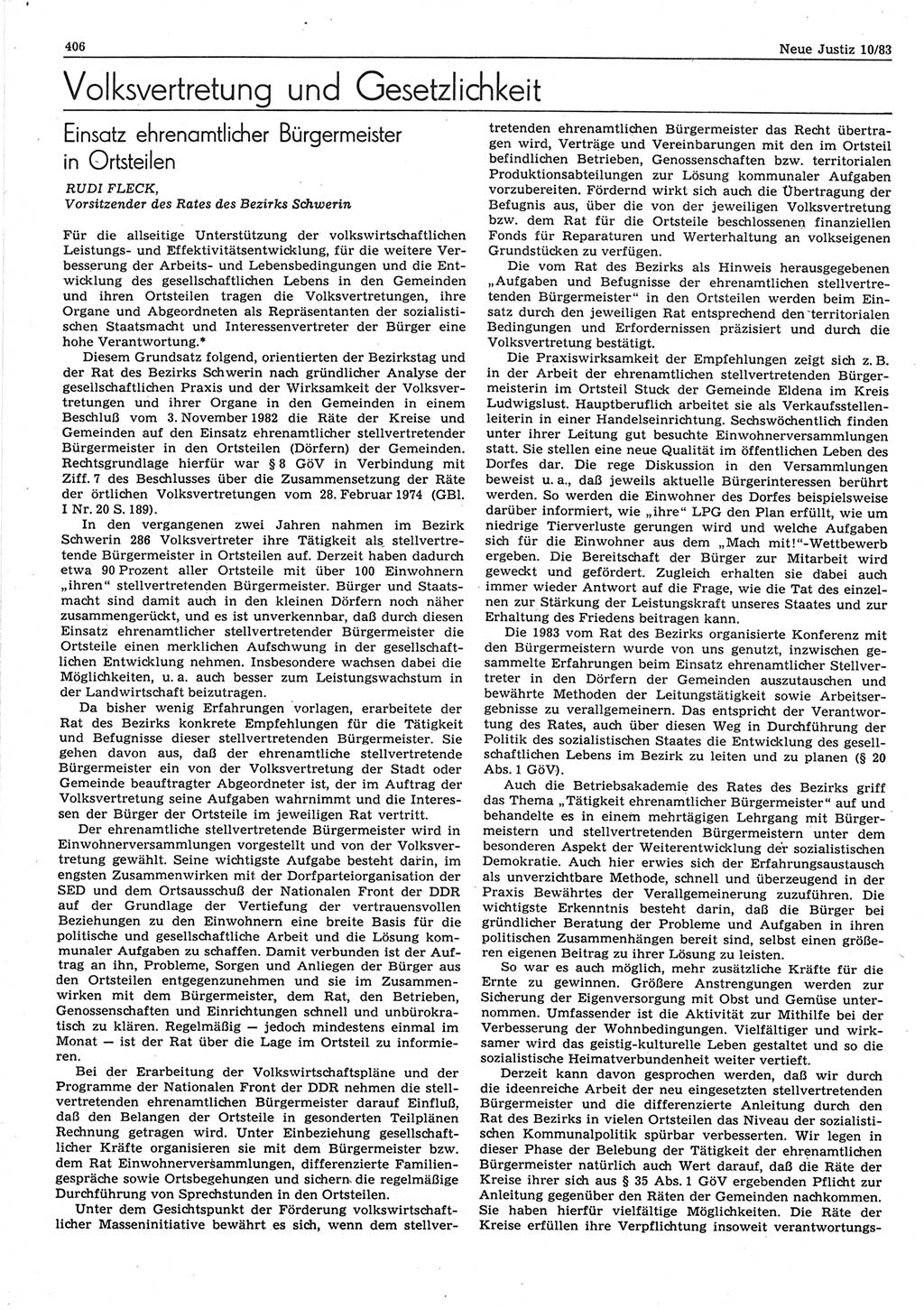 Neue Justiz (NJ), Zeitschrift für sozialistisches Recht und Gesetzlichkeit [Deutsche Demokratische Republik (DDR)], 37. Jahrgang 1983, Seite 406 (NJ DDR 1983, S. 406)