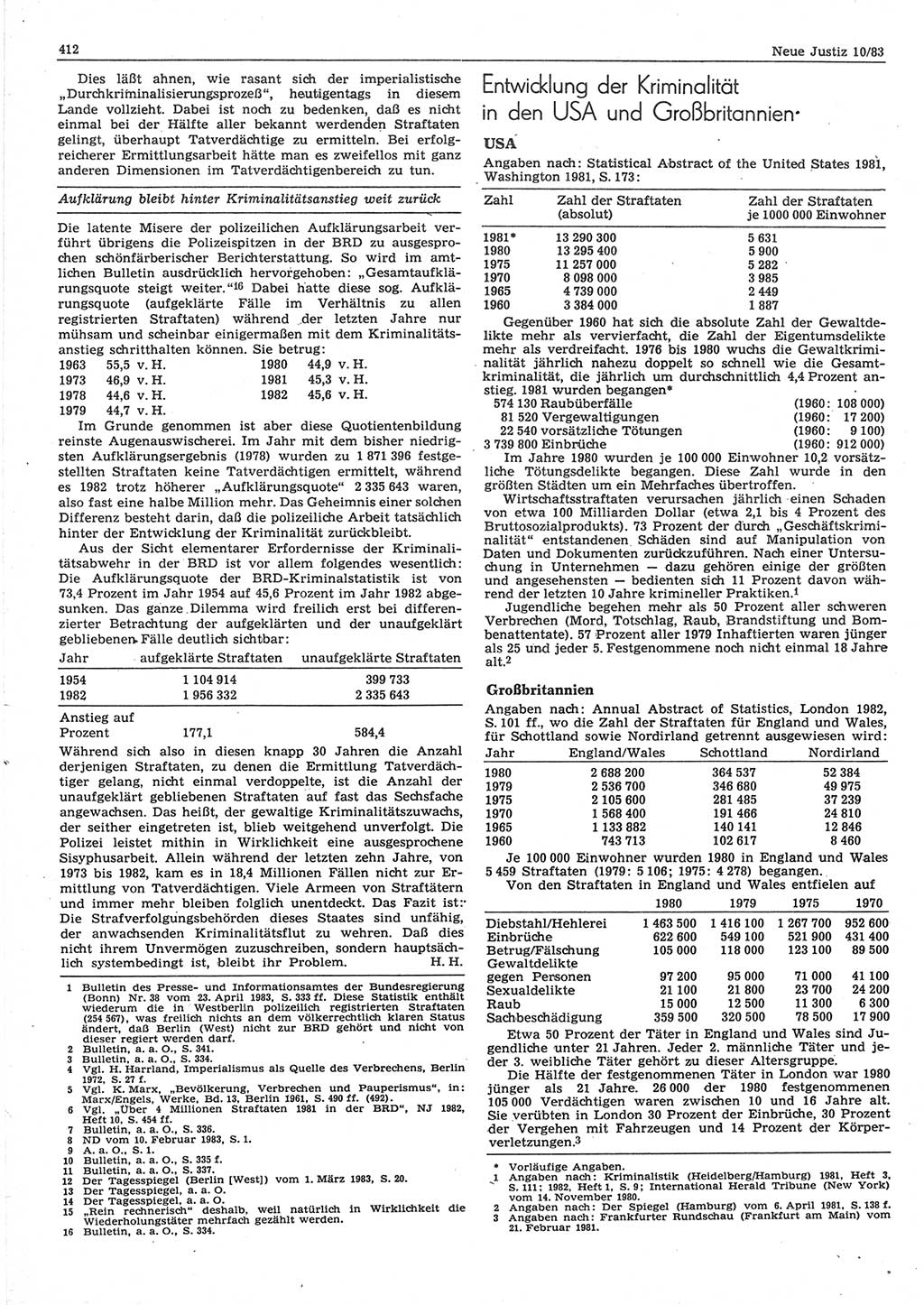 Neue Justiz (NJ), Zeitschrift für sozialistisches Recht und Gesetzlichkeit [Deutsche Demokratische Republik (DDR)], 37. Jahrgang 1983, Seite 412 (NJ DDR 1983, S. 412)