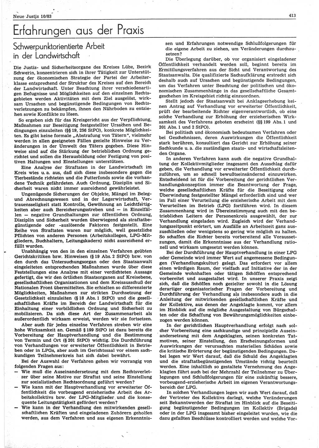 Neue Justiz (NJ), Zeitschrift für sozialistisches Recht und Gesetzlichkeit [Deutsche Demokratische Republik (DDR)], 37. Jahrgang 1983, Seite 413 (NJ DDR 1983, S. 413)