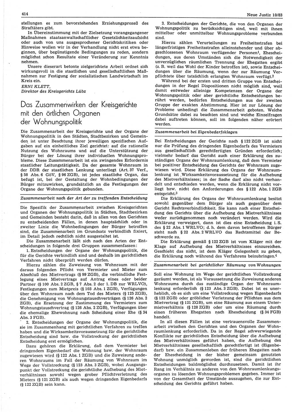 Neue Justiz (NJ), Zeitschrift für sozialistisches Recht und Gesetzlichkeit [Deutsche Demokratische Republik (DDR)], 37. Jahrgang 1983, Seite 414 (NJ DDR 1983, S. 414)