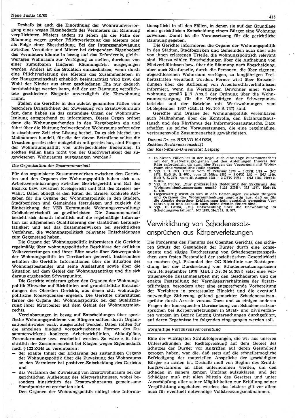 Neue Justiz (NJ), Zeitschrift für sozialistisches Recht und Gesetzlichkeit [Deutsche Demokratische Republik (DDR)], 37. Jahrgang 1983, Seite 415 (NJ DDR 1983, S. 415)