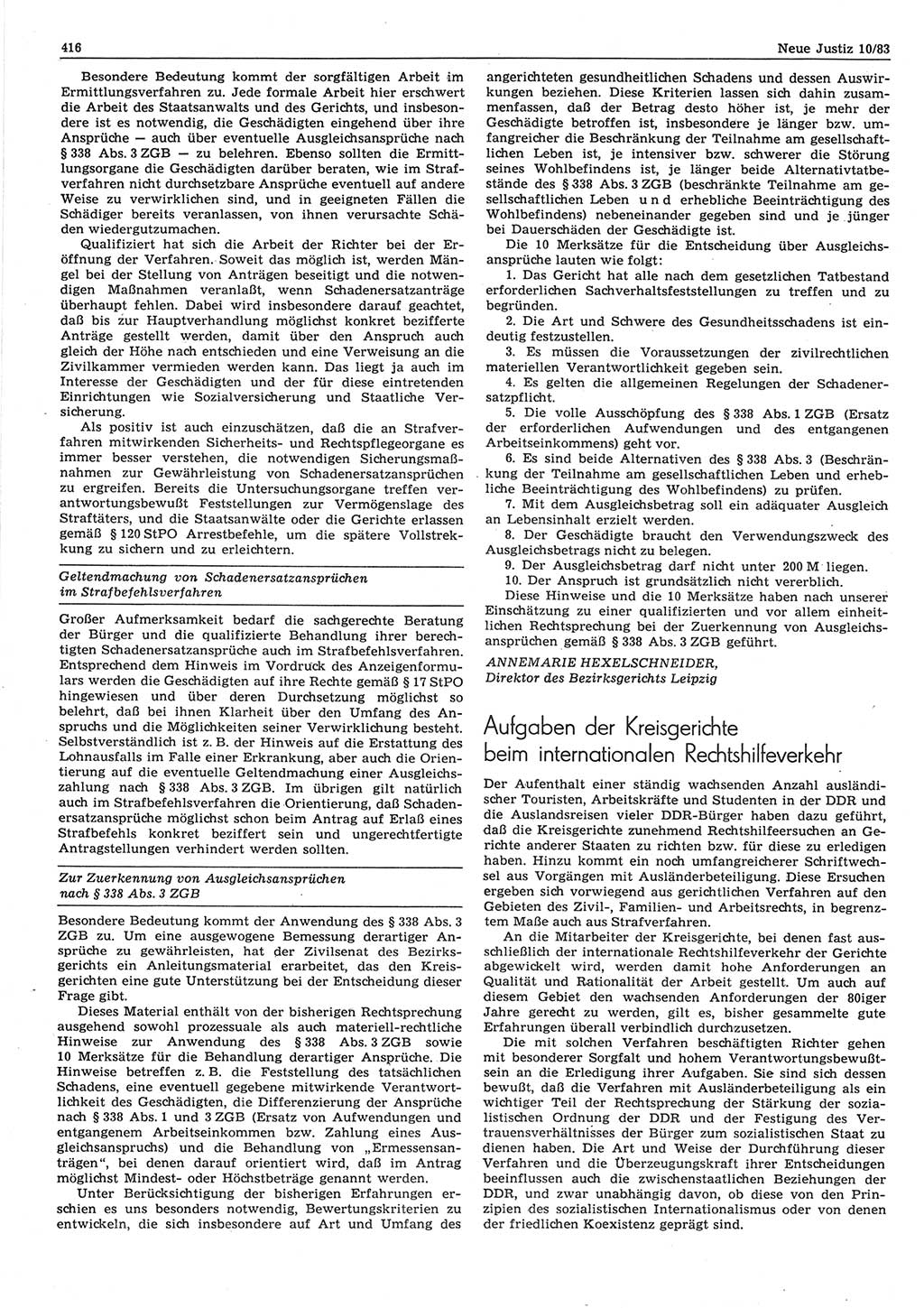 Neue Justiz (NJ), Zeitschrift für sozialistisches Recht und Gesetzlichkeit [Deutsche Demokratische Republik (DDR)], 37. Jahrgang 1983, Seite 416 (NJ DDR 1983, S. 416)