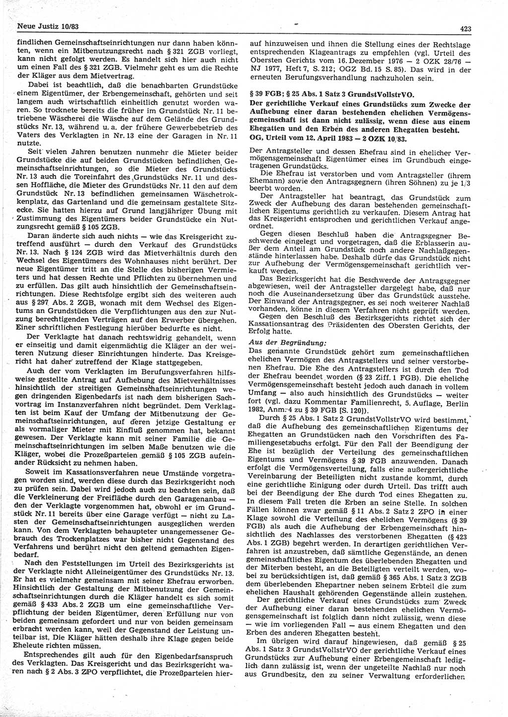 Neue Justiz (NJ), Zeitschrift für sozialistisches Recht und Gesetzlichkeit [Deutsche Demokratische Republik (DDR)], 37. Jahrgang 1983, Seite 423 (NJ DDR 1983, S. 423)