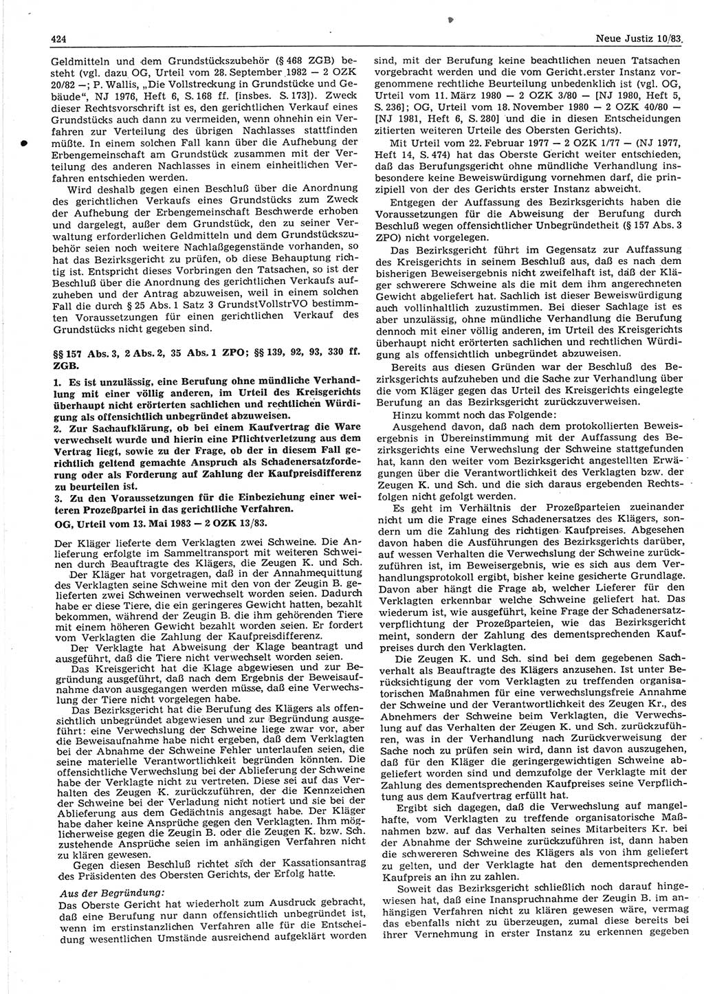 Neue Justiz (NJ), Zeitschrift für sozialistisches Recht und Gesetzlichkeit [Deutsche Demokratische Republik (DDR)], 37. Jahrgang 1983, Seite 424 (NJ DDR 1983, S. 424)