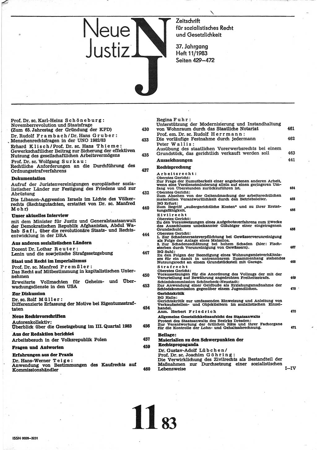 Neue Justiz (NJ), Zeitschrift für sozialistisches Recht und Gesetzlichkeit [Deutsche Demokratische Republik (DDR)], 37. Jahrgang 1983, Seite 429 (NJ DDR 1983, S. 429)