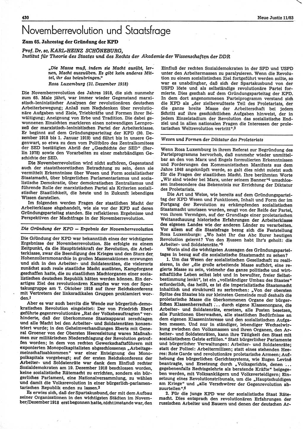 Neue Justiz (NJ), Zeitschrift für sozialistisches Recht und Gesetzlichkeit [Deutsche Demokratische Republik (DDR)], 37. Jahrgang 1983, Seite 430 (NJ DDR 1983, S. 430)