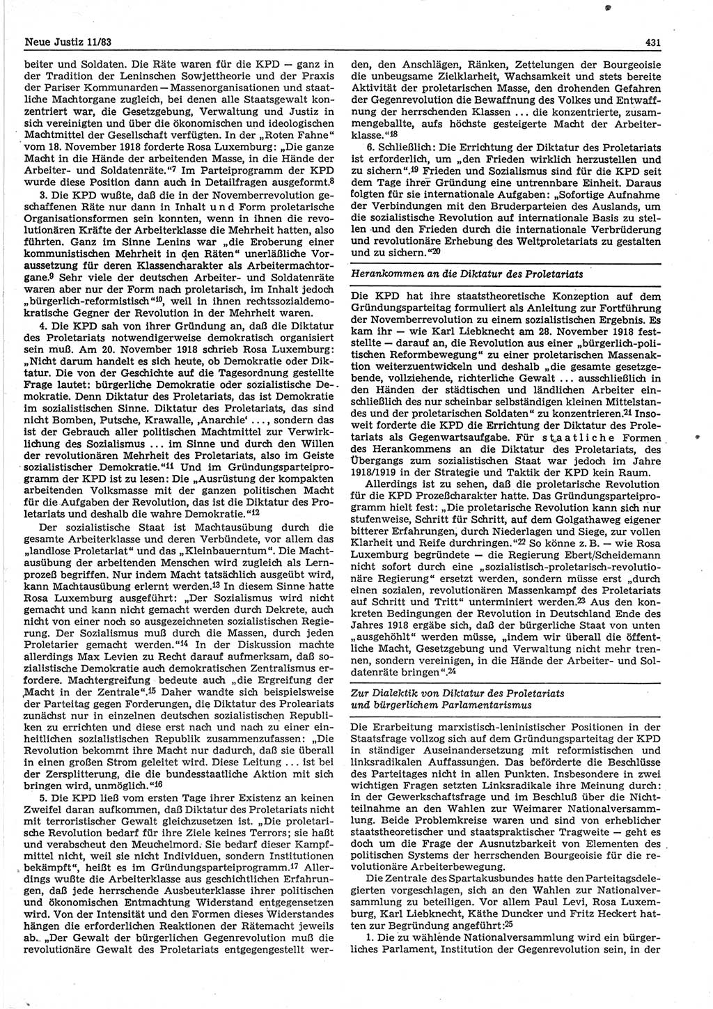 Neue Justiz (NJ), Zeitschrift für sozialistisches Recht und Gesetzlichkeit [Deutsche Demokratische Republik (DDR)], 37. Jahrgang 1983, Seite 431 (NJ DDR 1983, S. 431)