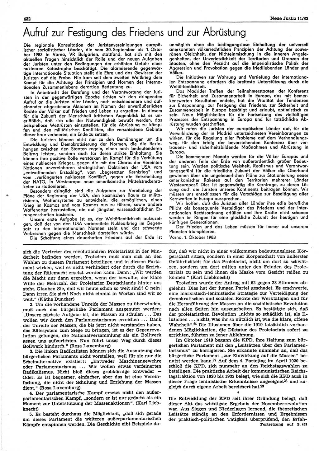 Neue Justiz (NJ), Zeitschrift für sozialistisches Recht und Gesetzlichkeit [Deutsche Demokratische Republik (DDR)], 37. Jahrgang 1983, Seite 432 (NJ DDR 1983, S. 432)
