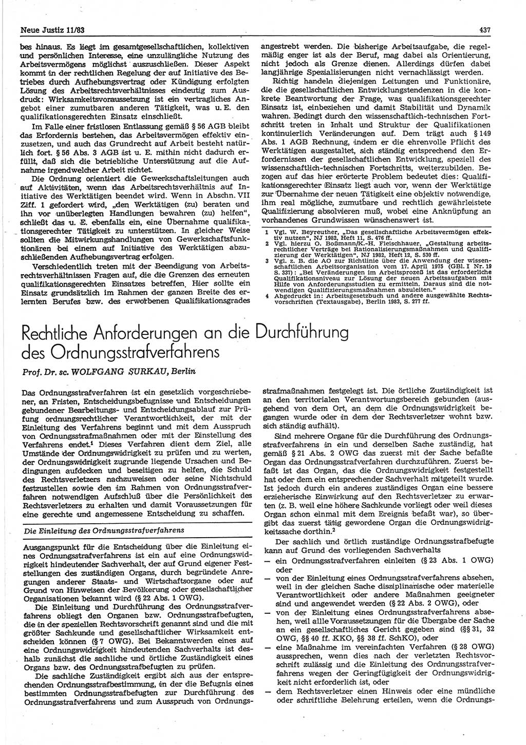 Neue Justiz (NJ), Zeitschrift für sozialistisches Recht und Gesetzlichkeit [Deutsche Demokratische Republik (DDR)], 37. Jahrgang 1983, Seite 437 (NJ DDR 1983, S. 437)