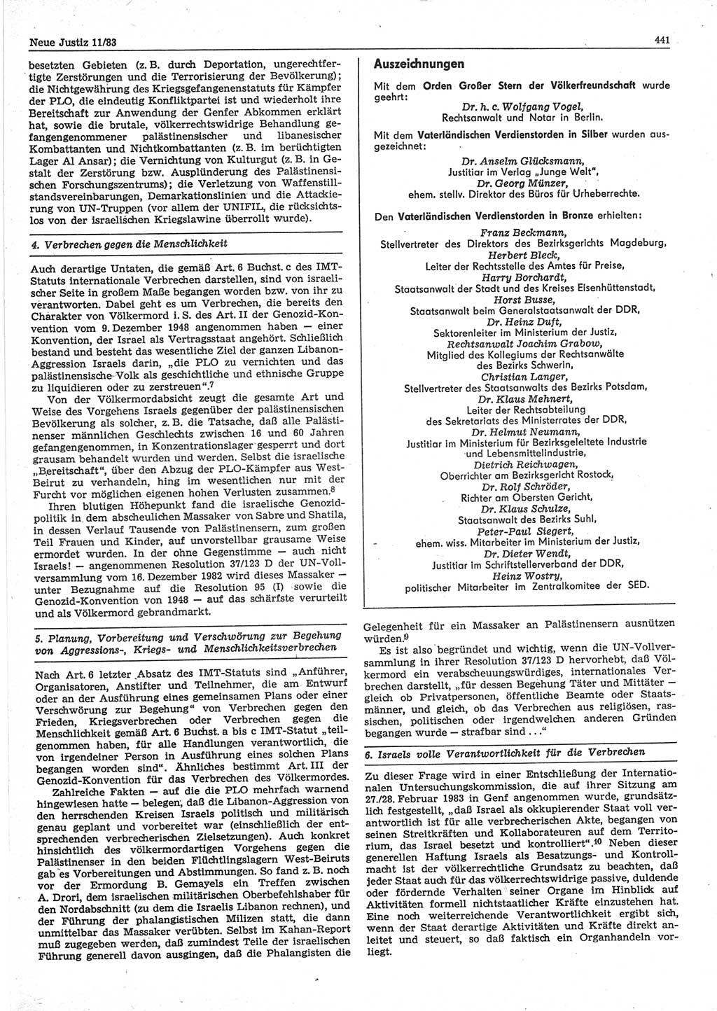 Neue Justiz (NJ), Zeitschrift für sozialistisches Recht und Gesetzlichkeit [Deutsche Demokratische Republik (DDR)], 37. Jahrgang 1983, Seite 441 (NJ DDR 1983, S. 441)