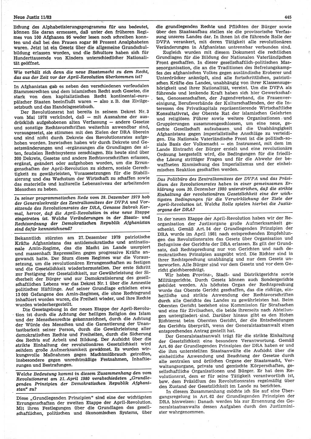 Neue Justiz (NJ), Zeitschrift für sozialistisches Recht und Gesetzlichkeit [Deutsche Demokratische Republik (DDR)], 37. Jahrgang 1983, Seite 445 (NJ DDR 1983, S. 445)
