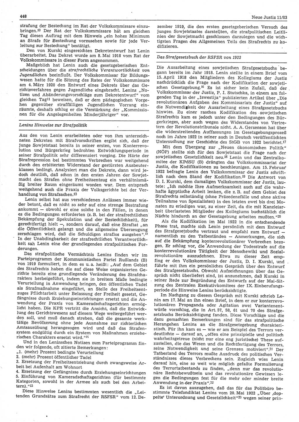 Neue Justiz (NJ), Zeitschrift für sozialistisches Recht und Gesetzlichkeit [Deutsche Demokratische Republik (DDR)], 37. Jahrgang 1983, Seite 448 (NJ DDR 1983, S. 448)