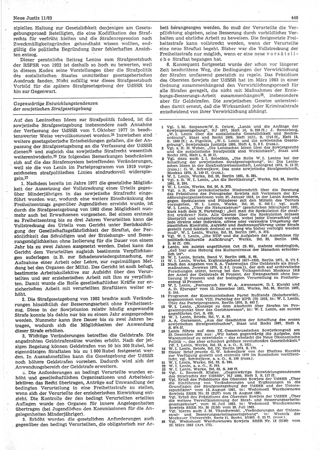 Neue Justiz (NJ), Zeitschrift für sozialistisches Recht und Gesetzlichkeit [Deutsche Demokratische Republik (DDR)], 37. Jahrgang 1983, Seite 449 (NJ DDR 1983, S. 449)