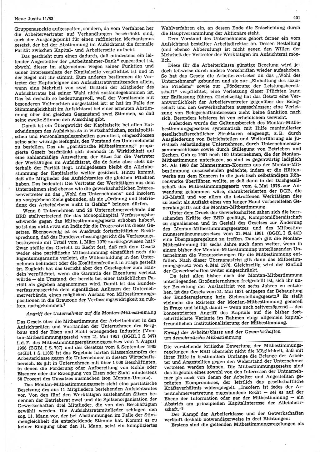 Neue Justiz (NJ), Zeitschrift für sozialistisches Recht und Gesetzlichkeit [Deutsche Demokratische Republik (DDR)], 37. Jahrgang 1983, Seite 451 (NJ DDR 1983, S. 451)