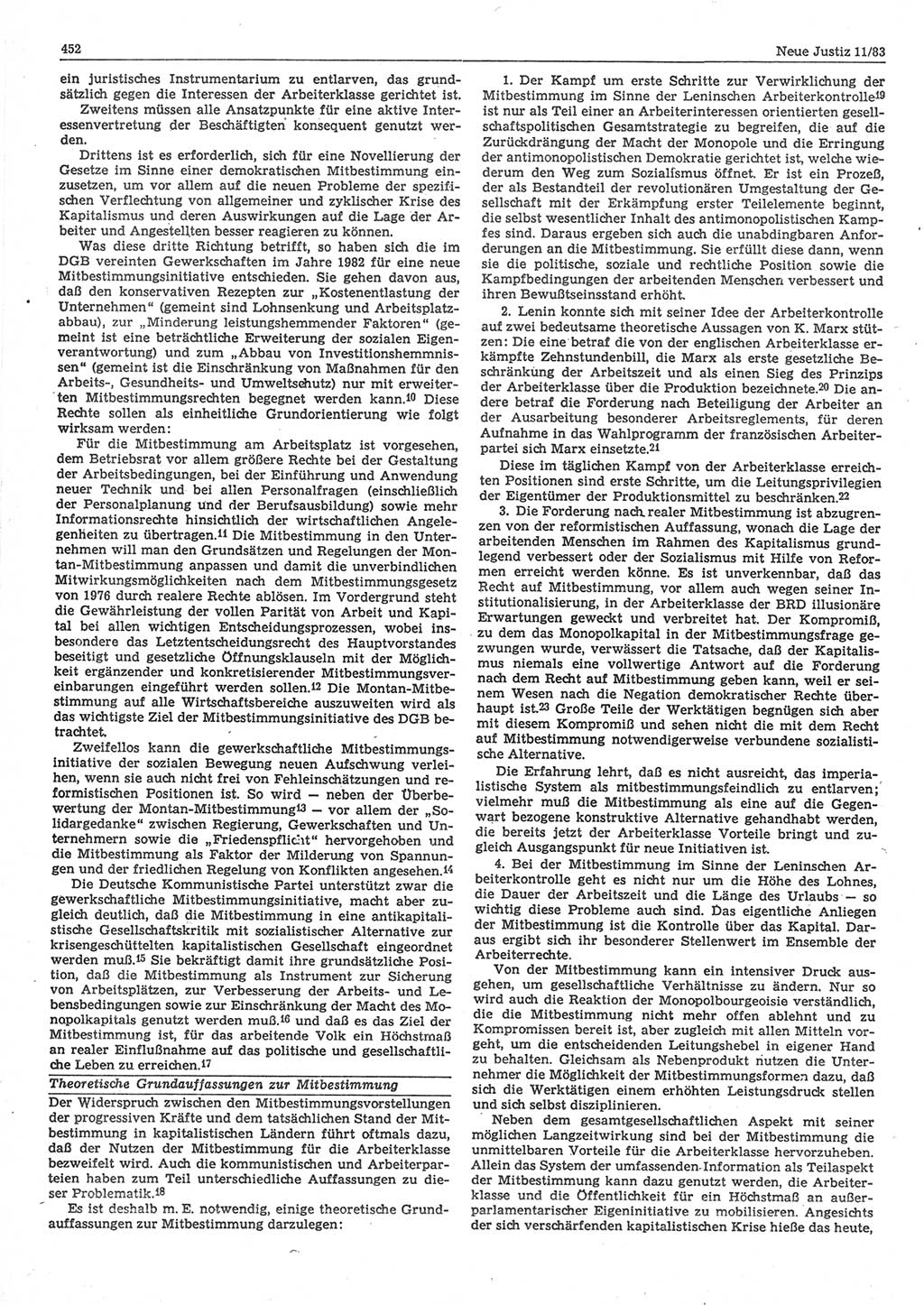 Neue Justiz (NJ), Zeitschrift für sozialistisches Recht und Gesetzlichkeit [Deutsche Demokratische Republik (DDR)], 37. Jahrgang 1983, Seite 452 (NJ DDR 1983, S. 452)