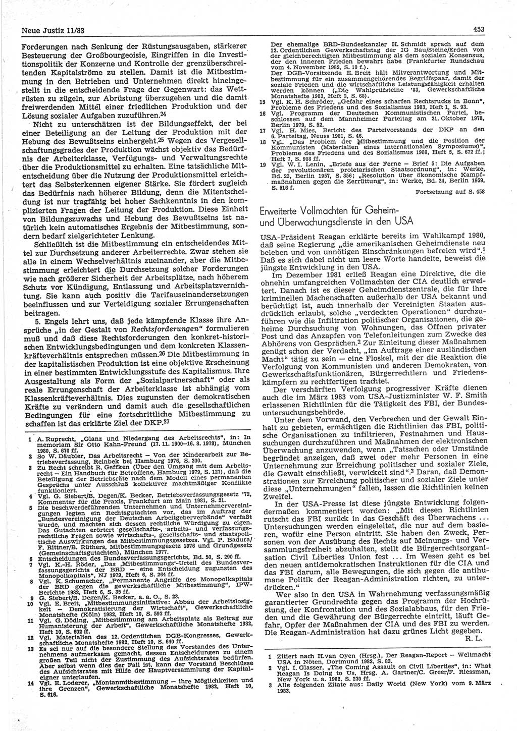 Neue Justiz (NJ), Zeitschrift für sozialistisches Recht und Gesetzlichkeit [Deutsche Demokratische Republik (DDR)], 37. Jahrgang 1983, Seite 453 (NJ DDR 1983, S. 453)