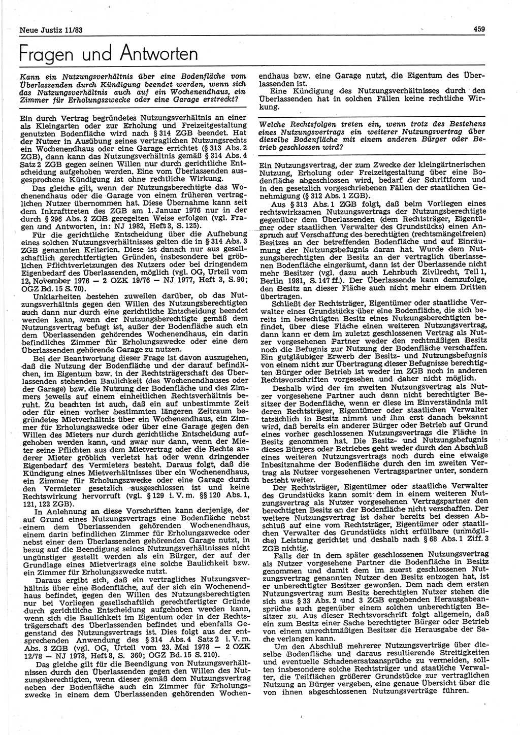 Neue Justiz (NJ), Zeitschrift für sozialistisches Recht und Gesetzlichkeit [Deutsche Demokratische Republik (DDR)], 37. Jahrgang 1983, Seite 459 (NJ DDR 1983, S. 459)