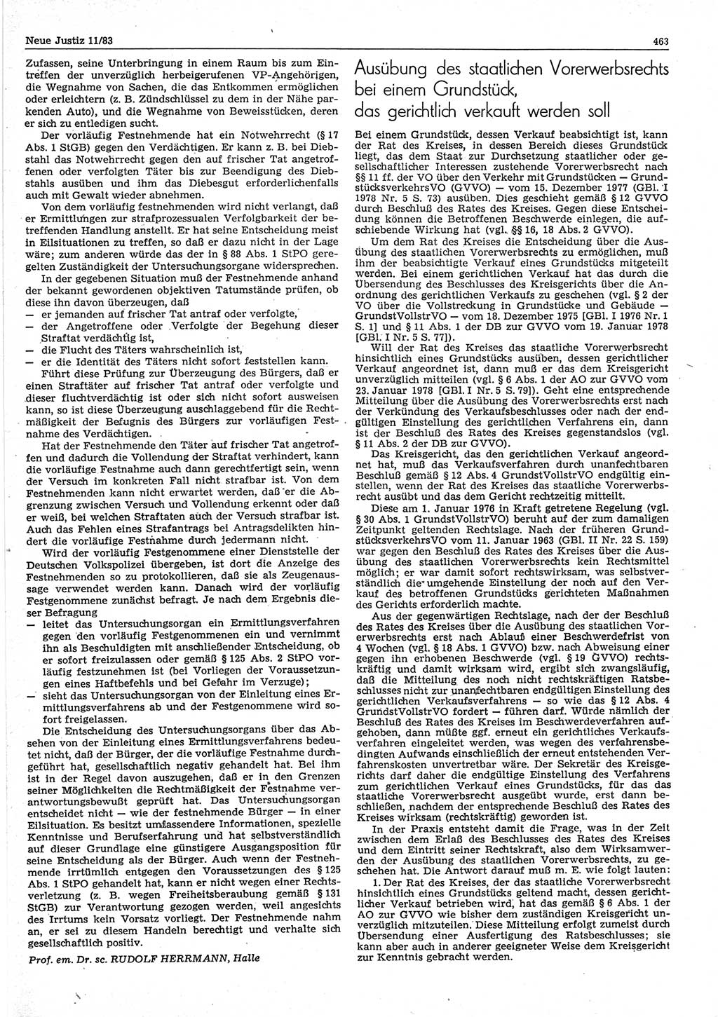 Neue Justiz (NJ), Zeitschrift für sozialistisches Recht und Gesetzlichkeit [Deutsche Demokratische Republik (DDR)], 37. Jahrgang 1983, Seite 463 (NJ DDR 1983, S. 463)