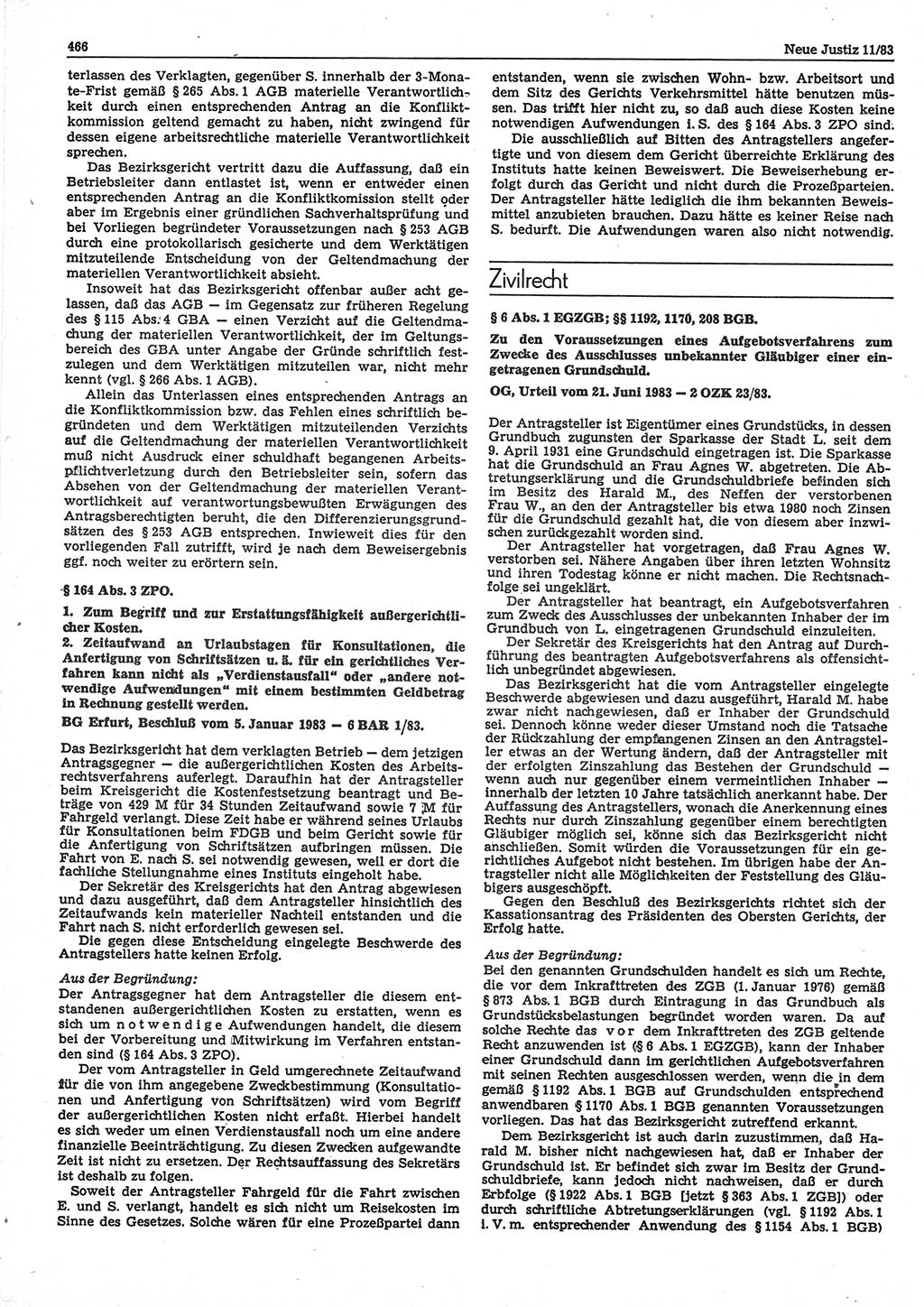 Neue Justiz (NJ), Zeitschrift für sozialistisches Recht und Gesetzlichkeit [Deutsche Demokratische Republik (DDR)], 37. Jahrgang 1983, Seite 466 (NJ DDR 1983, S. 466)