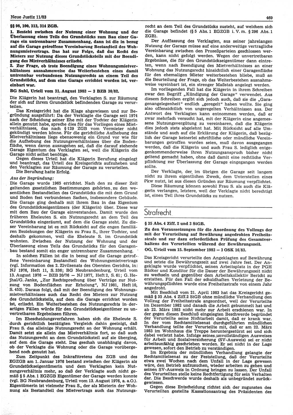 Neue Justiz (NJ), Zeitschrift für sozialistisches Recht und Gesetzlichkeit [Deutsche Demokratische Republik (DDR)], 37. Jahrgang 1983, Seite 469 (NJ DDR 1983, S. 469)