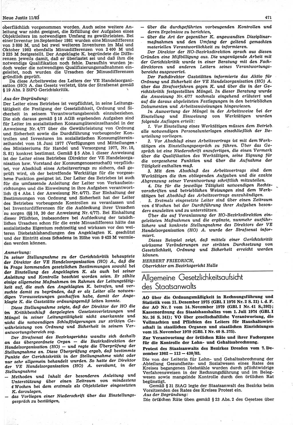 Neue Justiz (NJ), Zeitschrift für sozialistisches Recht und Gesetzlichkeit [Deutsche Demokratische Republik (DDR)], 37. Jahrgang 1983, Seite 471 (NJ DDR 1983, S. 471)