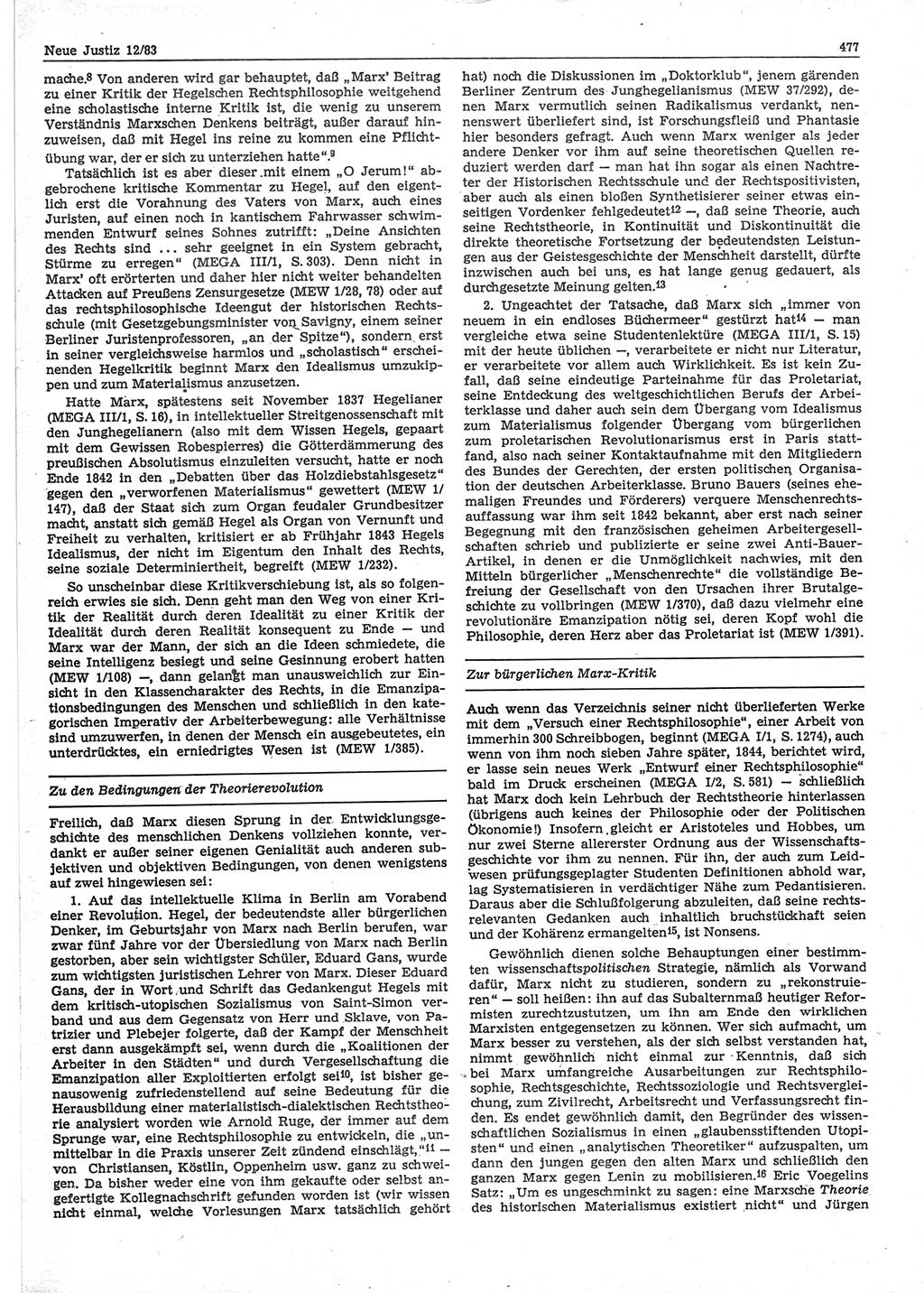 Neue Justiz (NJ), Zeitschrift für sozialistisches Recht und Gesetzlichkeit [Deutsche Demokratische Republik (DDR)], 37. Jahrgang 1983, Seite 477 (NJ DDR 1983, S. 477)